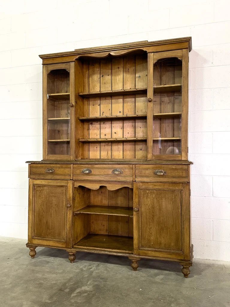 Antique European hutch with glass doors and a plate rack - House on Horizon