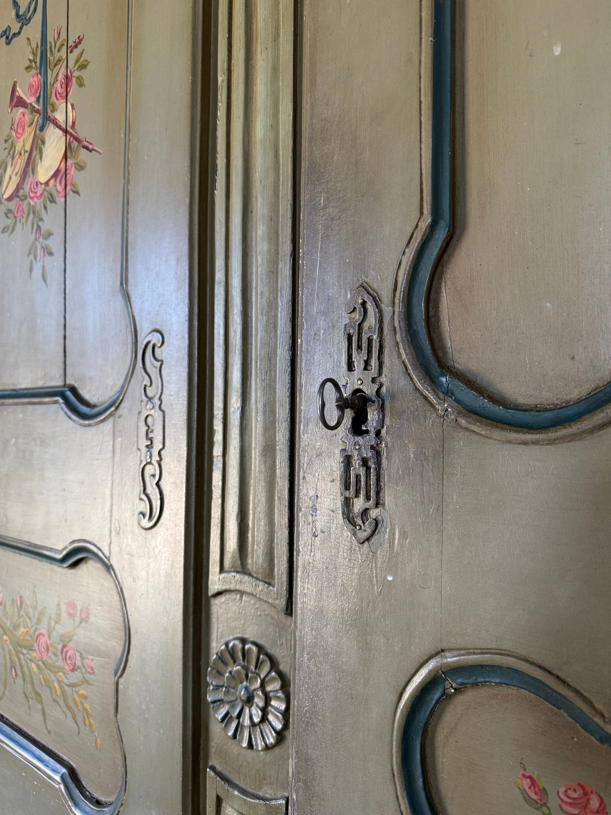 Antique French Provincial armoire with original painted decoration - House on Horizon