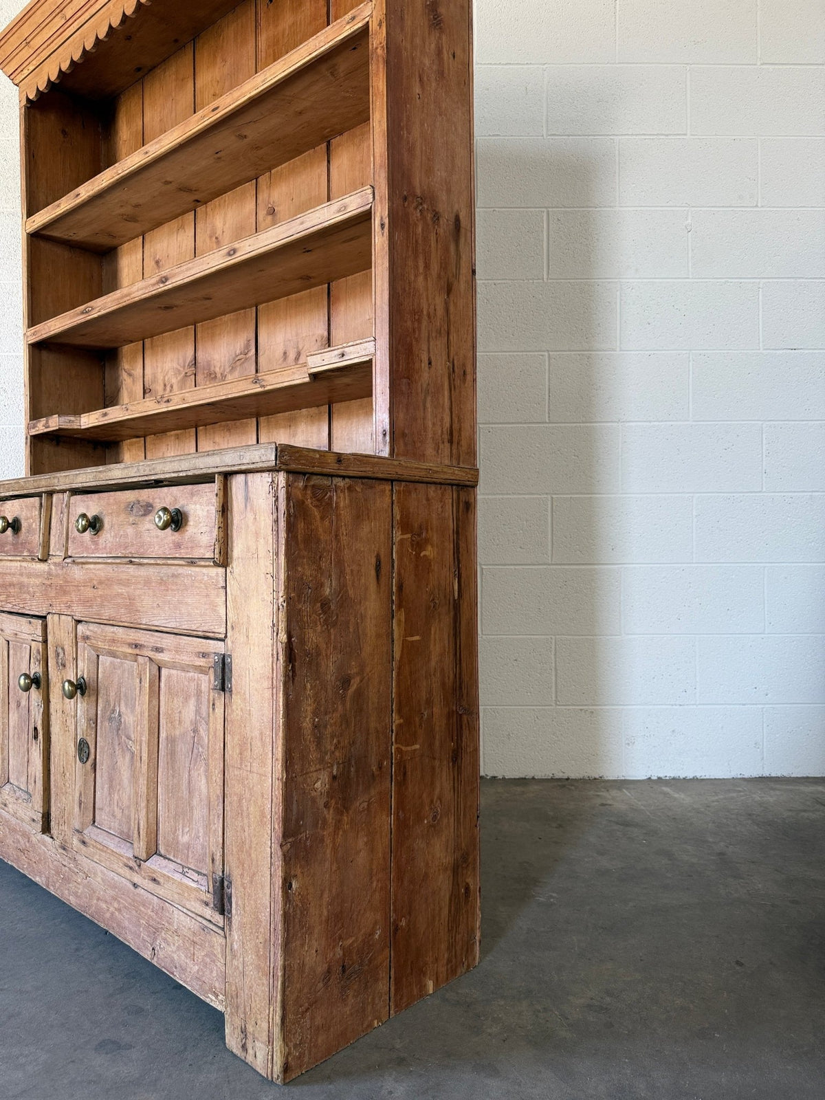 Antique Irish pine hutch with scalloped trim - House on Horizon