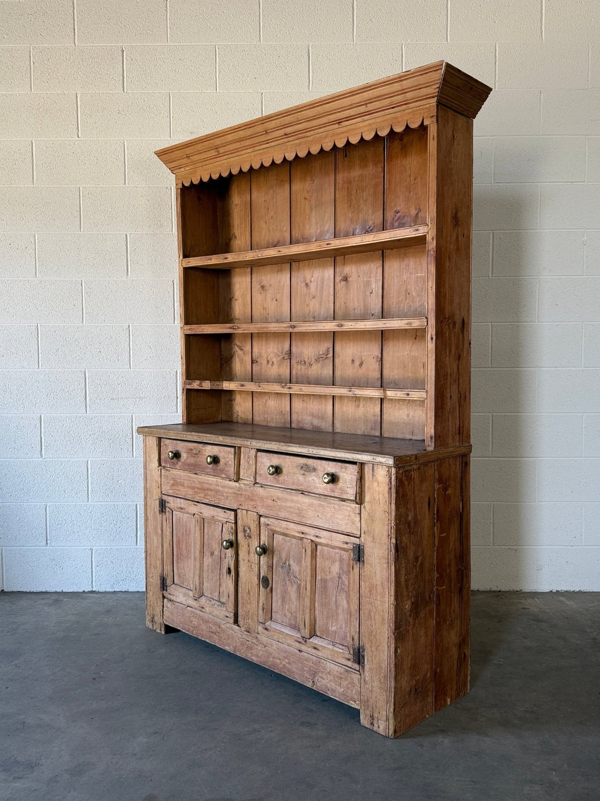 Antique Irish pine hutch with scalloped trim - House on Horizon