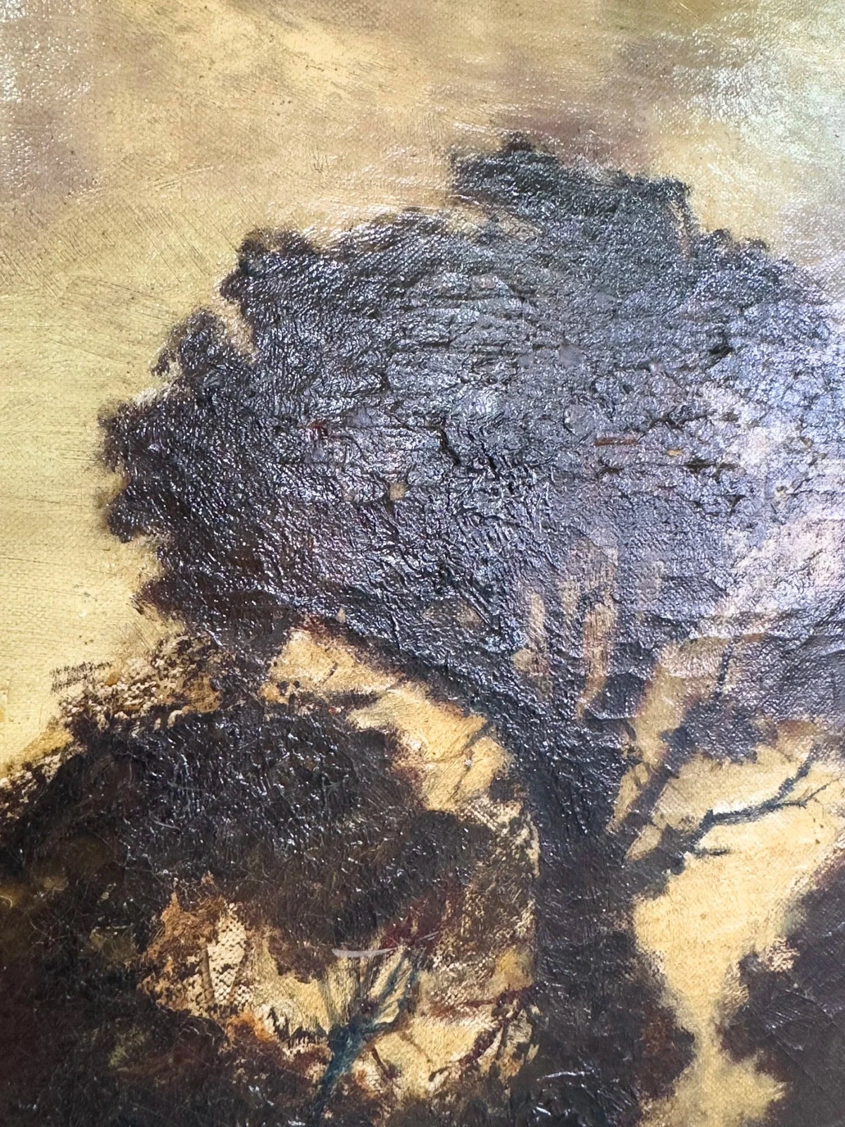 Antique Oil on Canvas Landscape Painting - House on Horizon