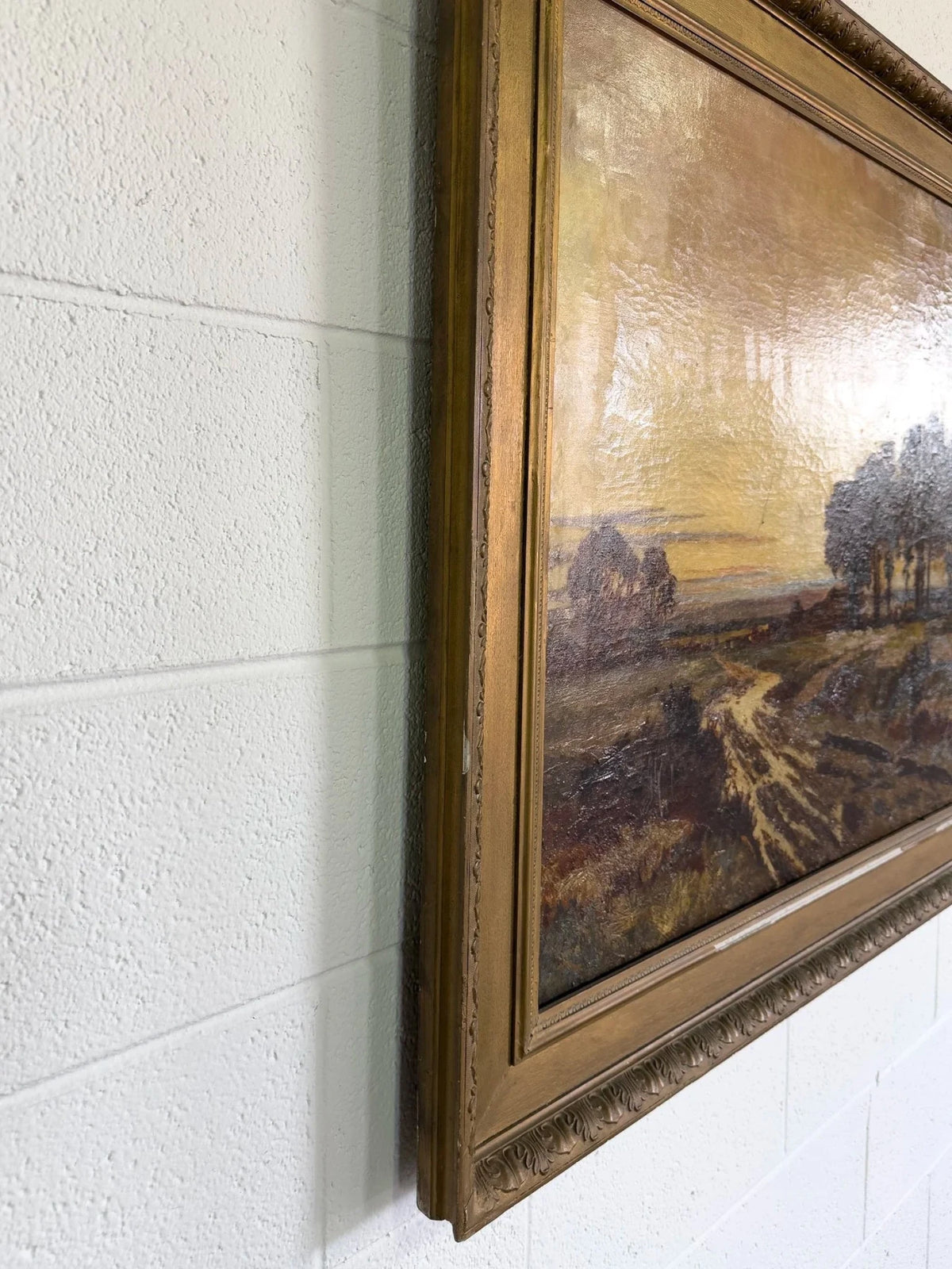 Antique Oil on Canvas Landscape Painting - House on Horizon