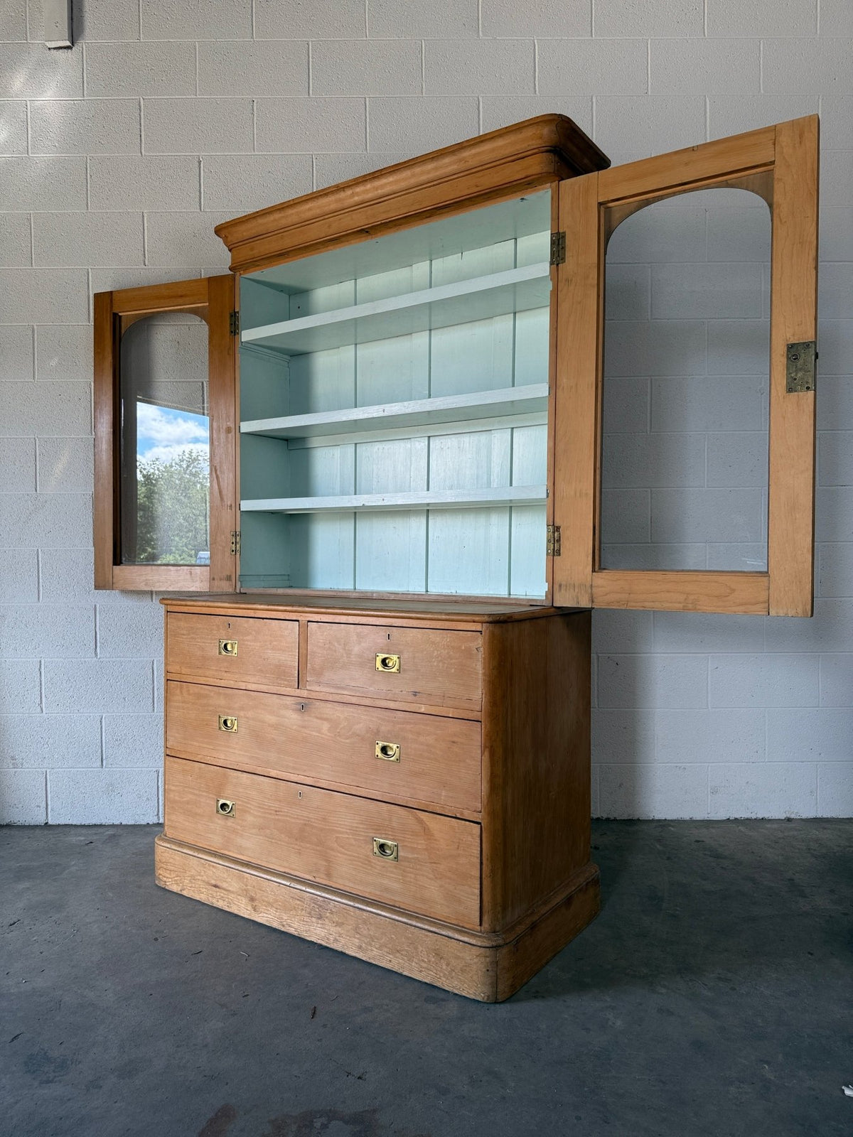 Antique Pine Cupboard with Campaign Handles - House on Horizon