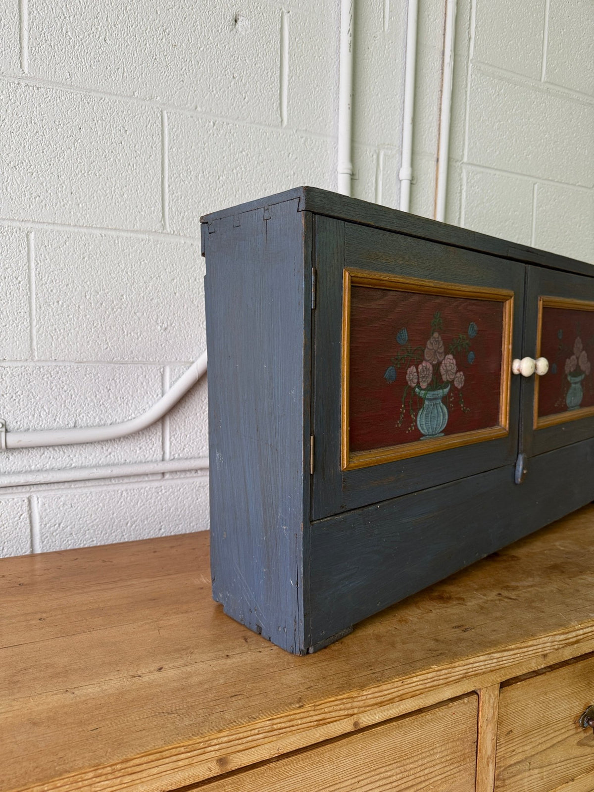 Antique pine folk painted small cupboard - House on Horizon