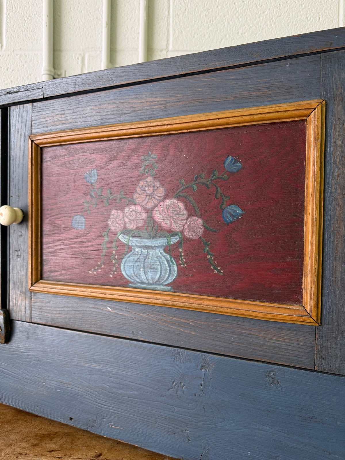 Antique pine folk painted small cupboard - House on Horizon