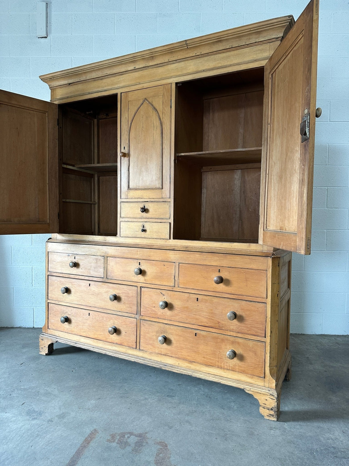 Antique Pine Gothic Housekeepers Cupboard - House on Horizon