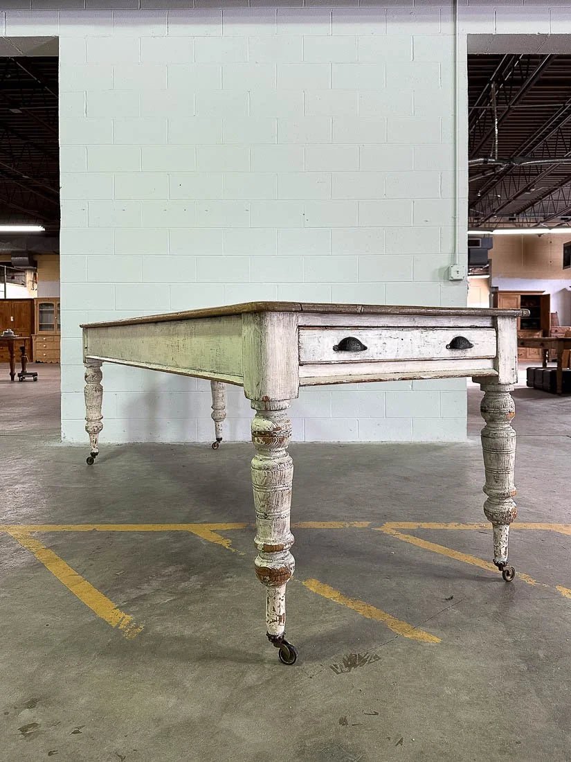 Antique pine kitchen prep table with drawers - House on Horizon