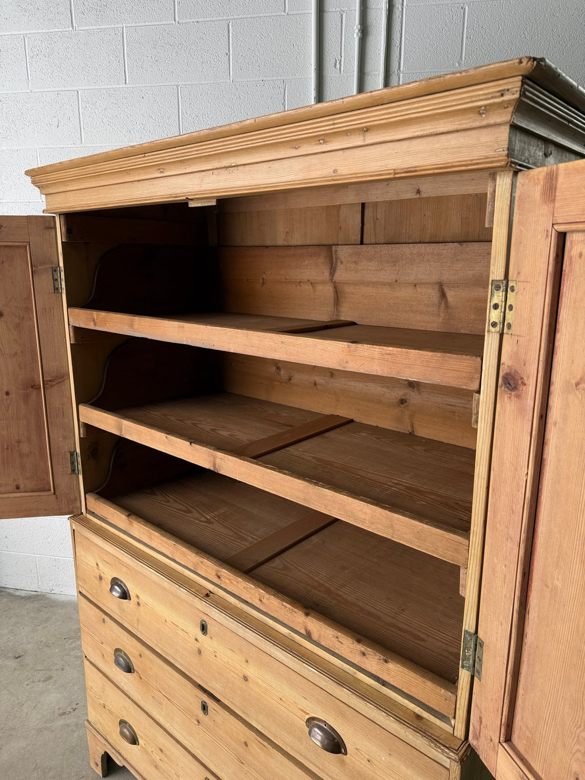 Antique pine linen press with working key - House on Horizon