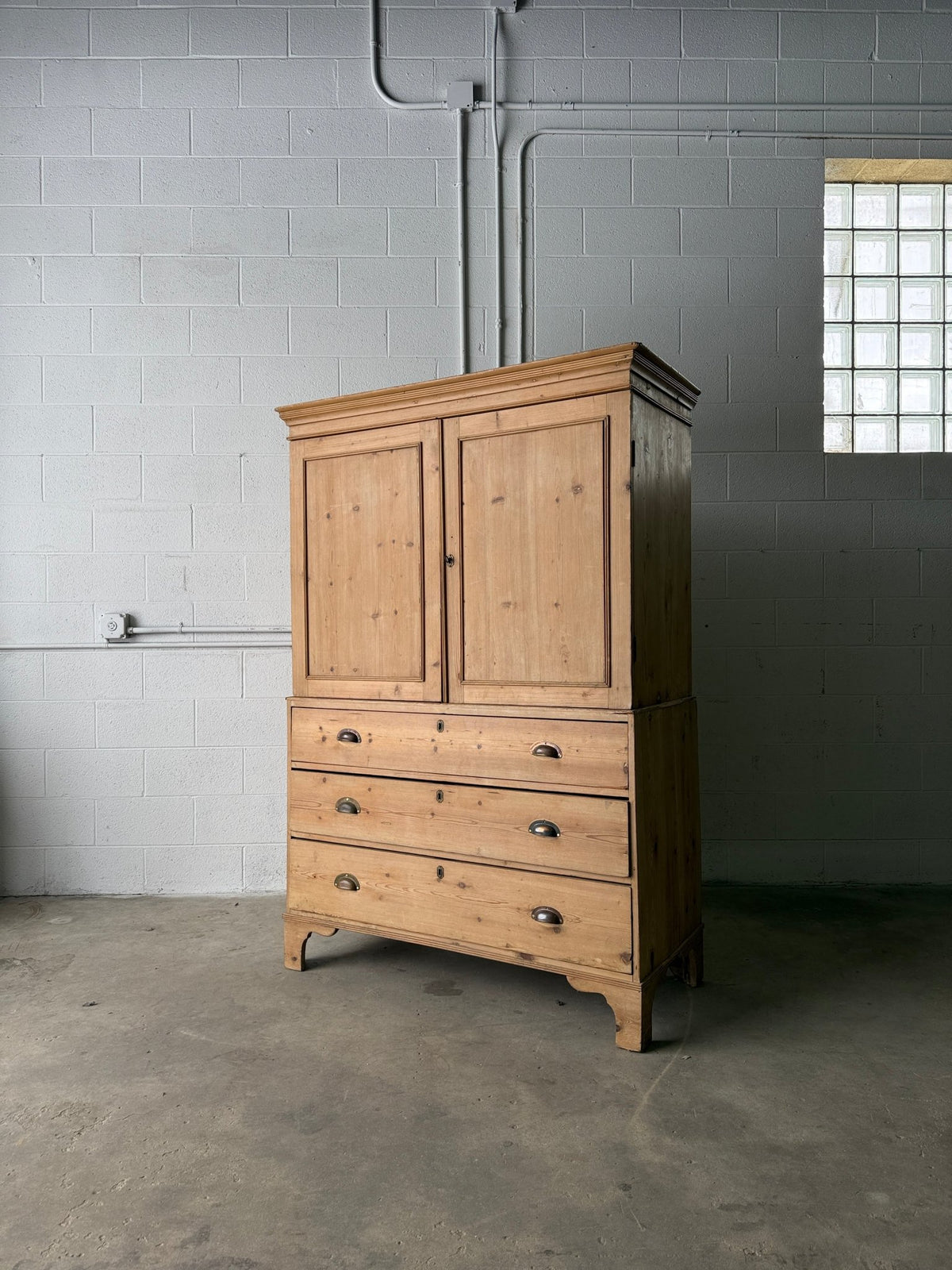 Antique pine linen press with working key - House on Horizon