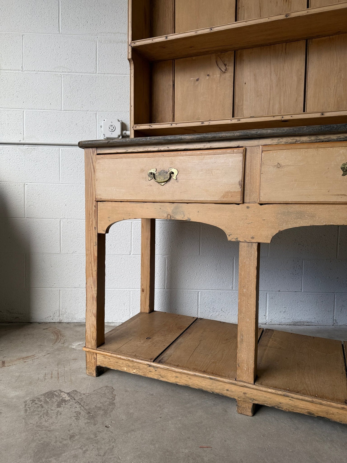 Antique Pine Potboard Kitchen Dresser Hutch – 10.7 ft English Country Cupboard with Drawers - House on Horizon