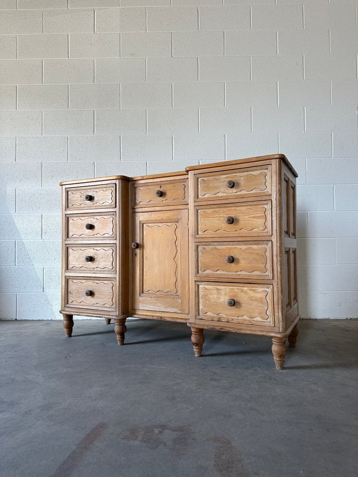 Antique Pine Sideboard with Wavy Detail - House on Horizon