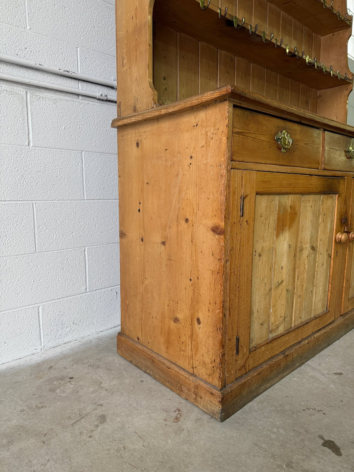 Antique pine waterfall kitchen dresser with hooks - House on Horizon