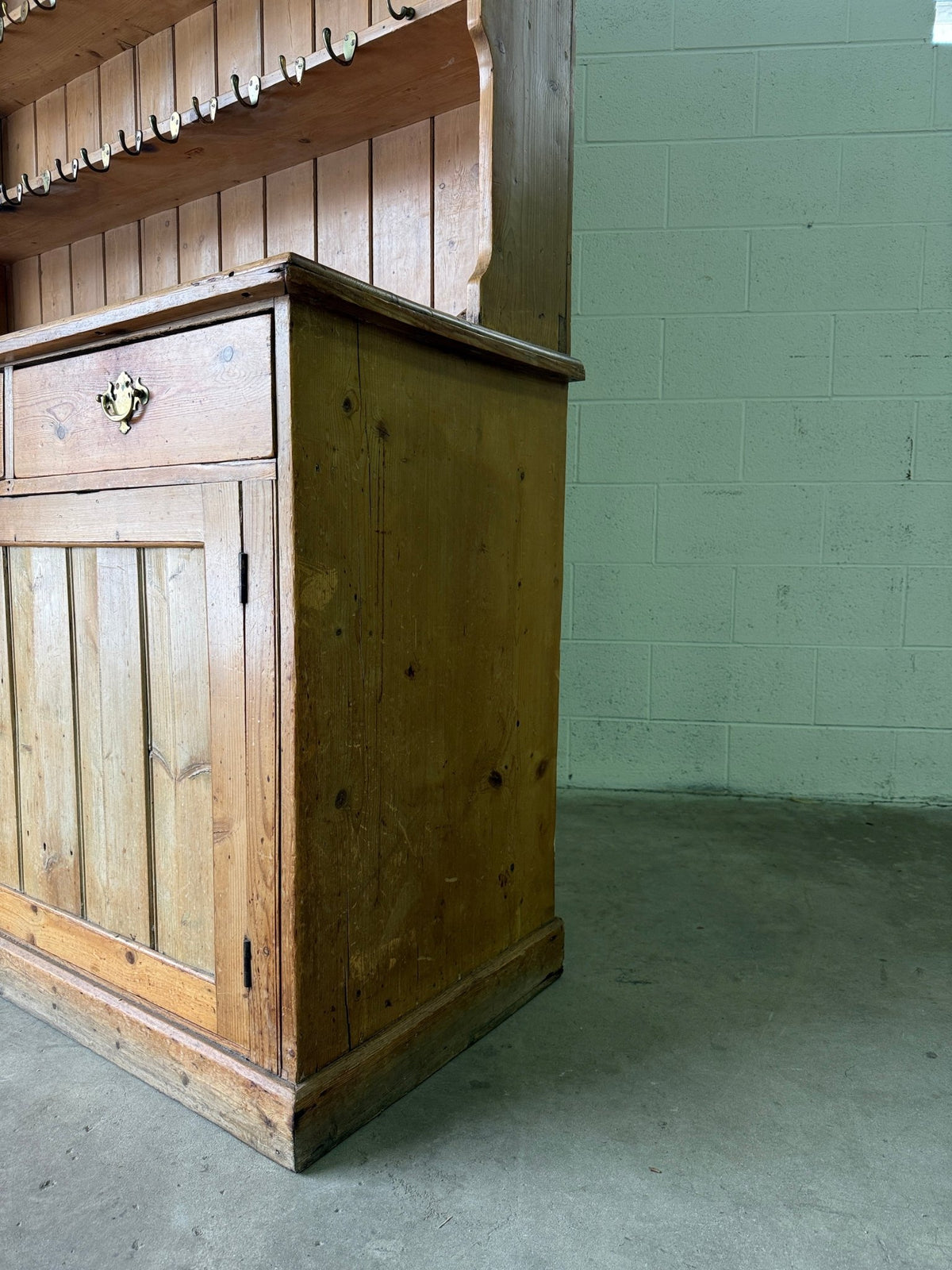 Antique pine waterfall kitchen dresser with hooks - House on Horizon