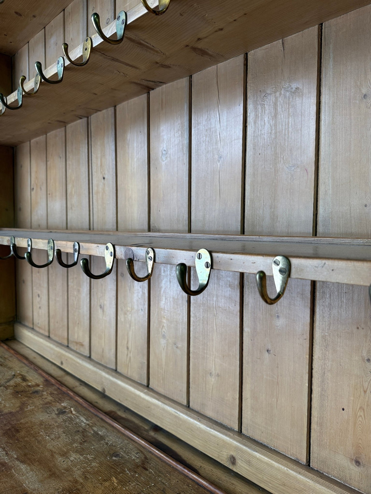 Antique pine waterfall kitchen dresser with hooks - House on Horizon