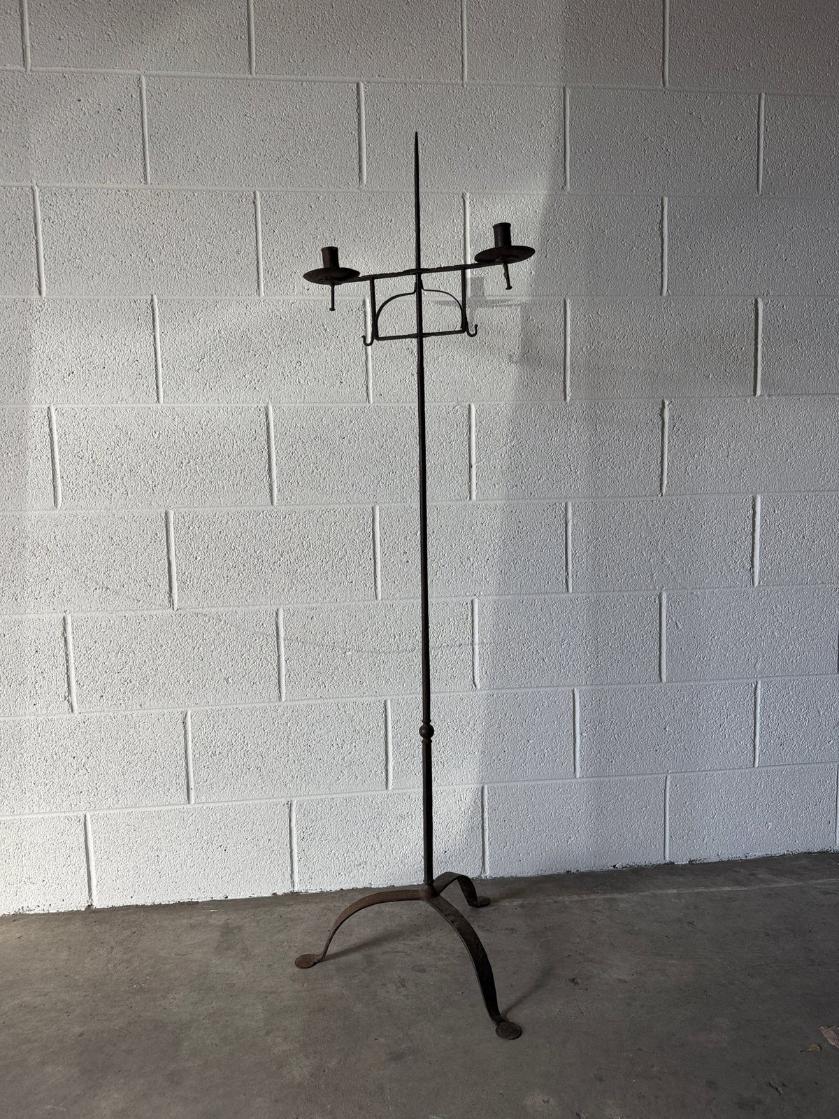 Antique wrought iron adjustable floor candelabra - House on Horizon