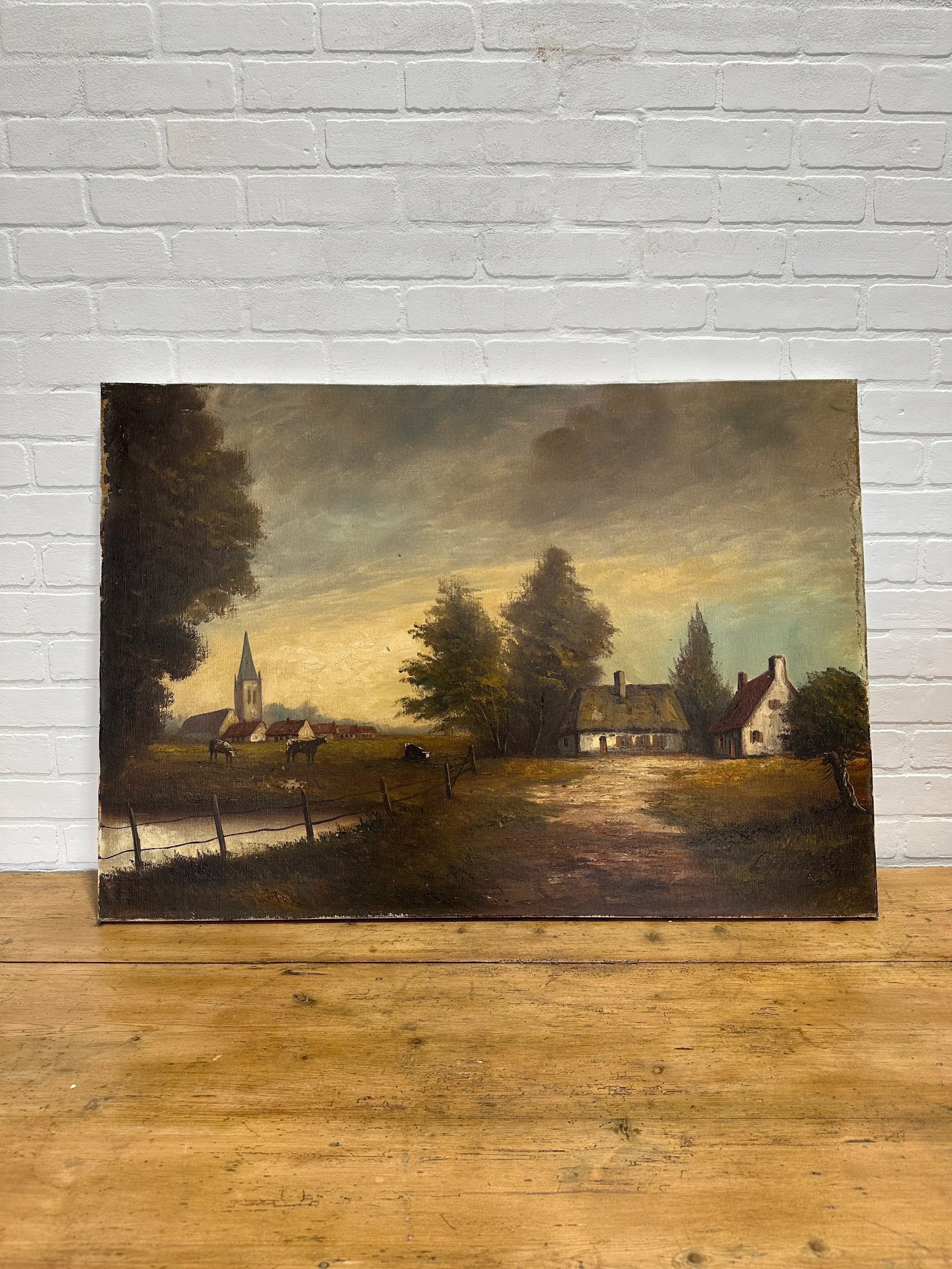 Large antique oil on canvas