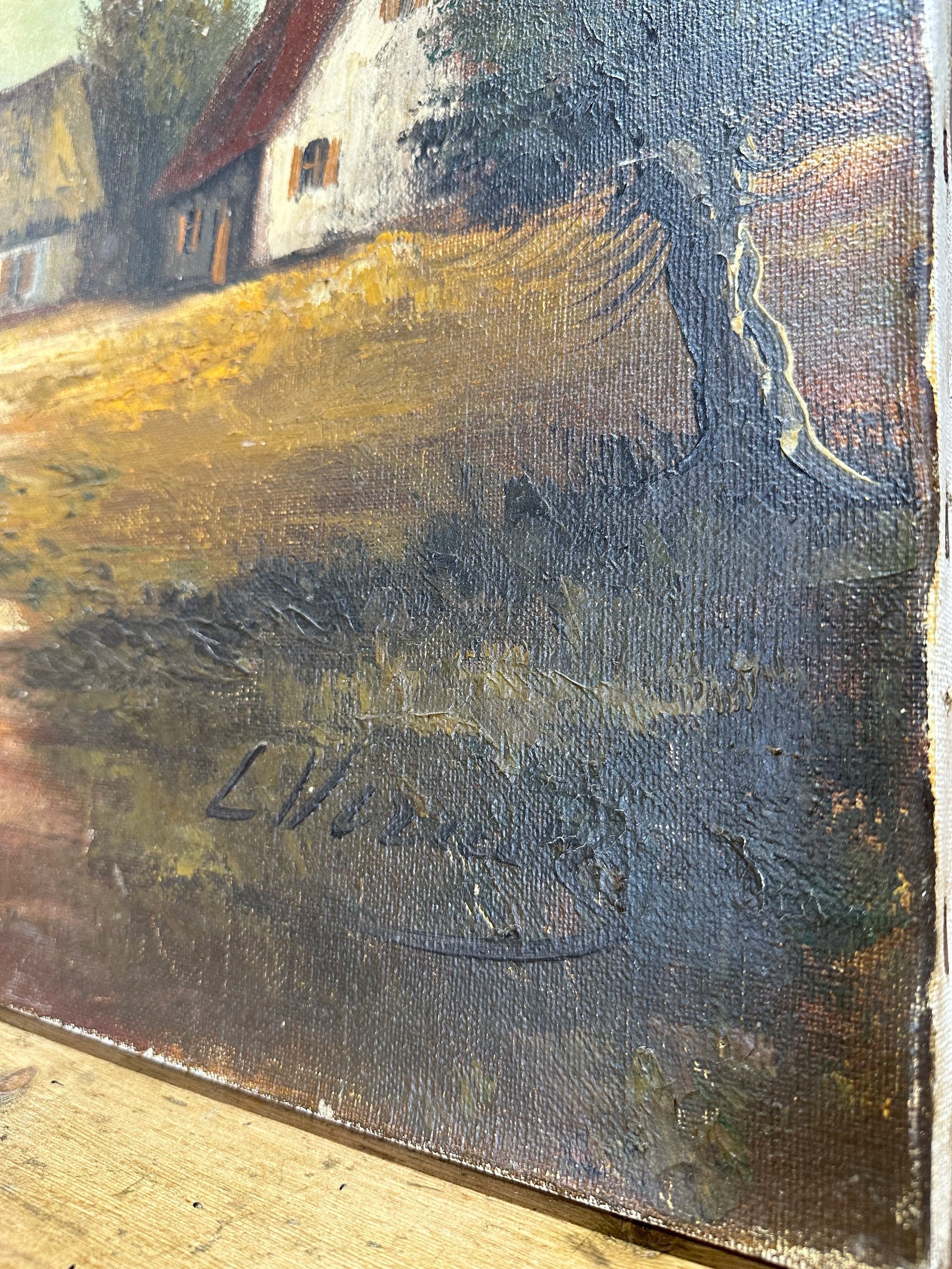 Large antique oil on canvas