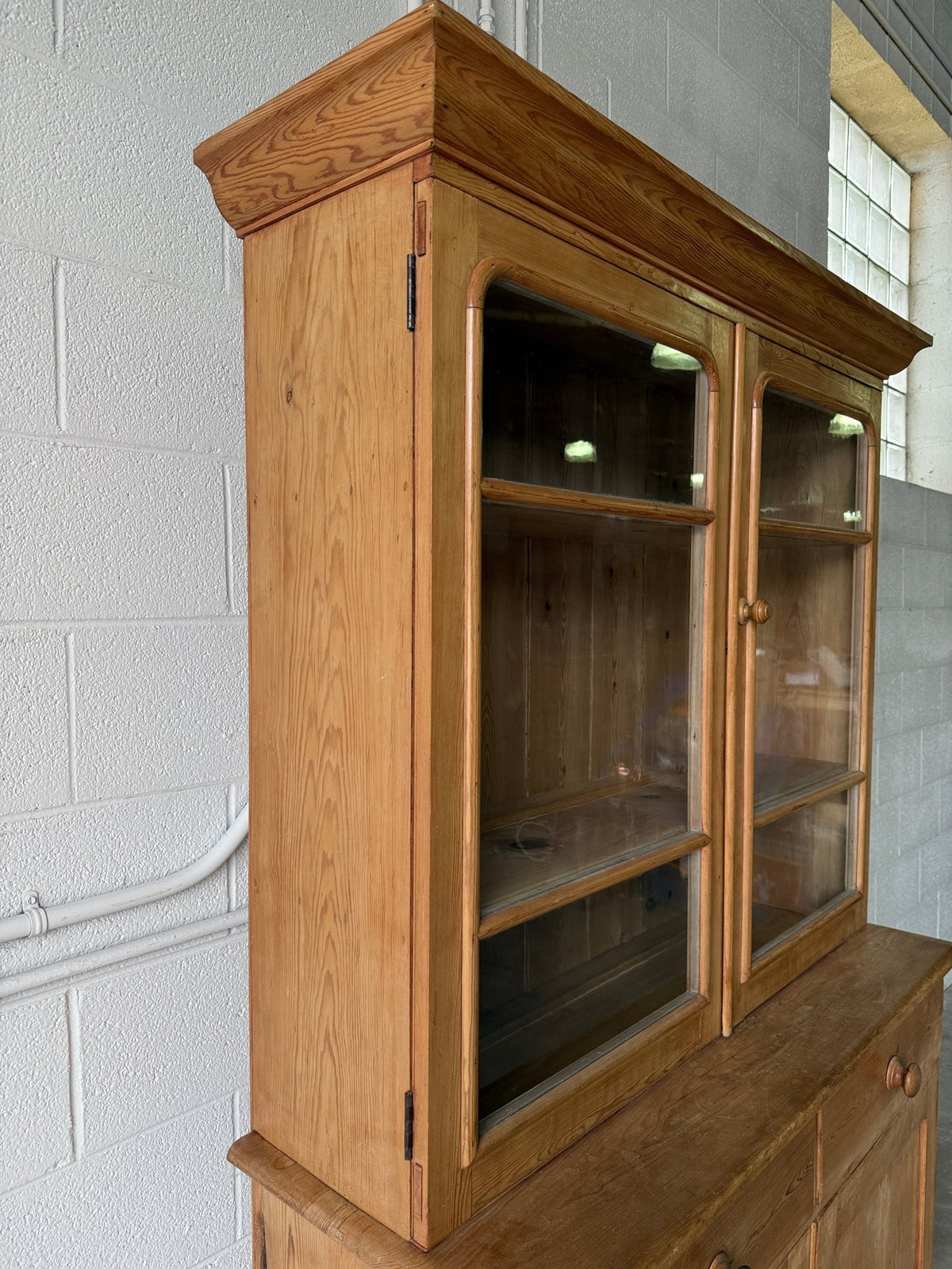 Beautiful antique pine cupboard with original glass - House on Horizon