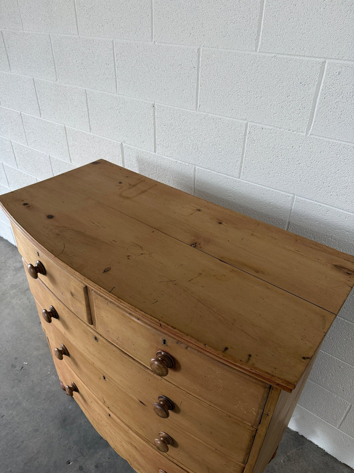Bowfront antique English drawers - House on Horizon