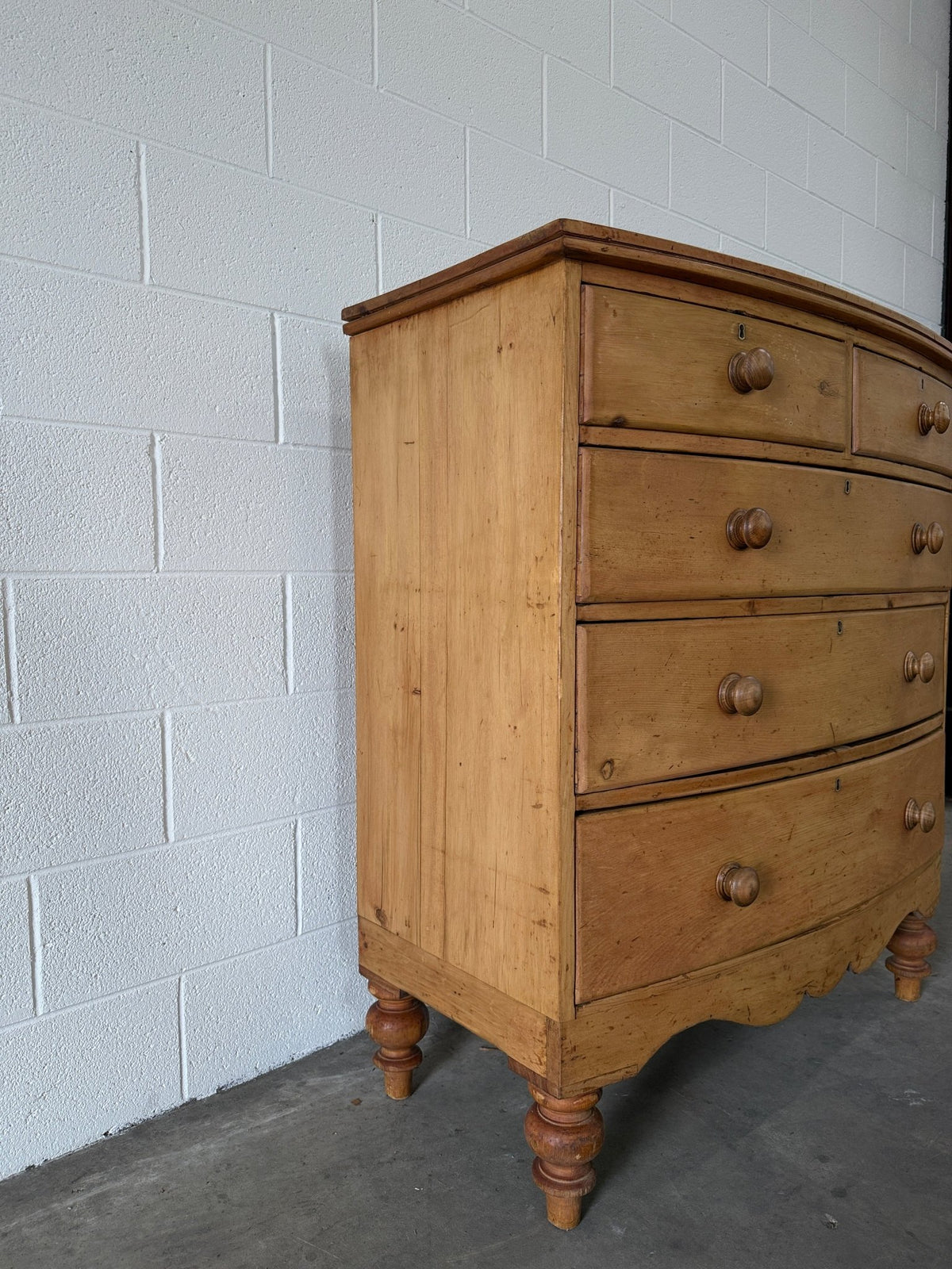 Bowfront antique English drawers - House on Horizon