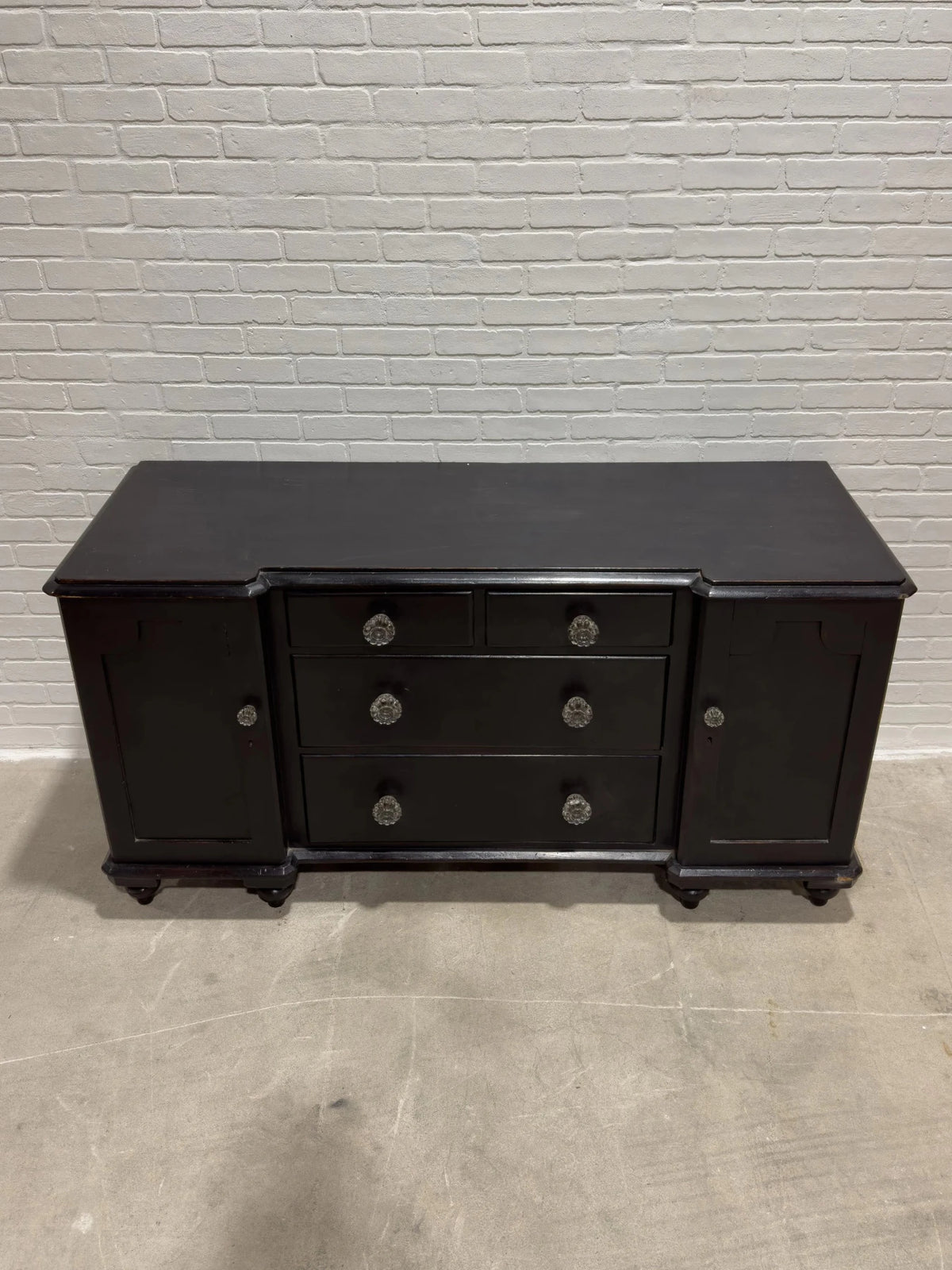 Ebonized English sideboard with glass knobs - House on Horizon