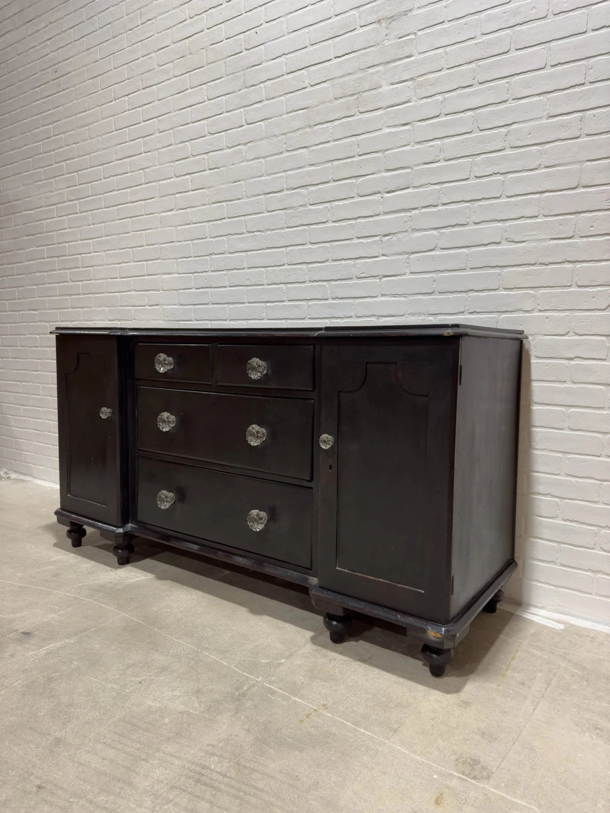 Ebonized English sideboard with glass knobs - House on Horizon