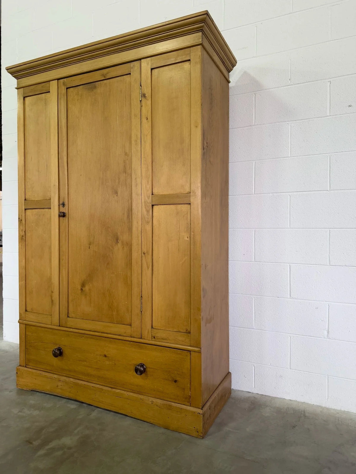 English Antique Pine Wardrobe with Drawer - House on Horizon