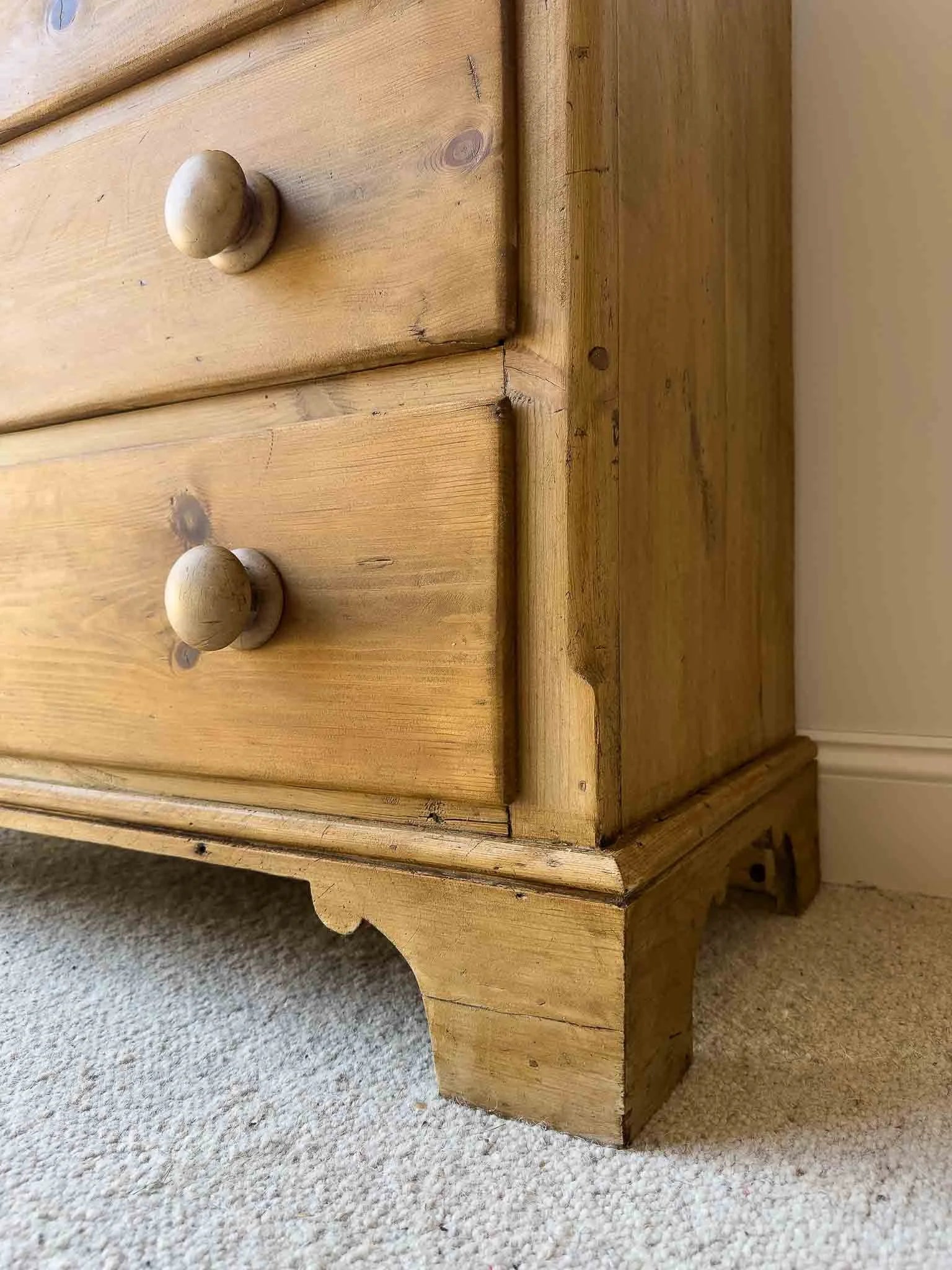 Mid-brown colored set of victorian pine drawers
