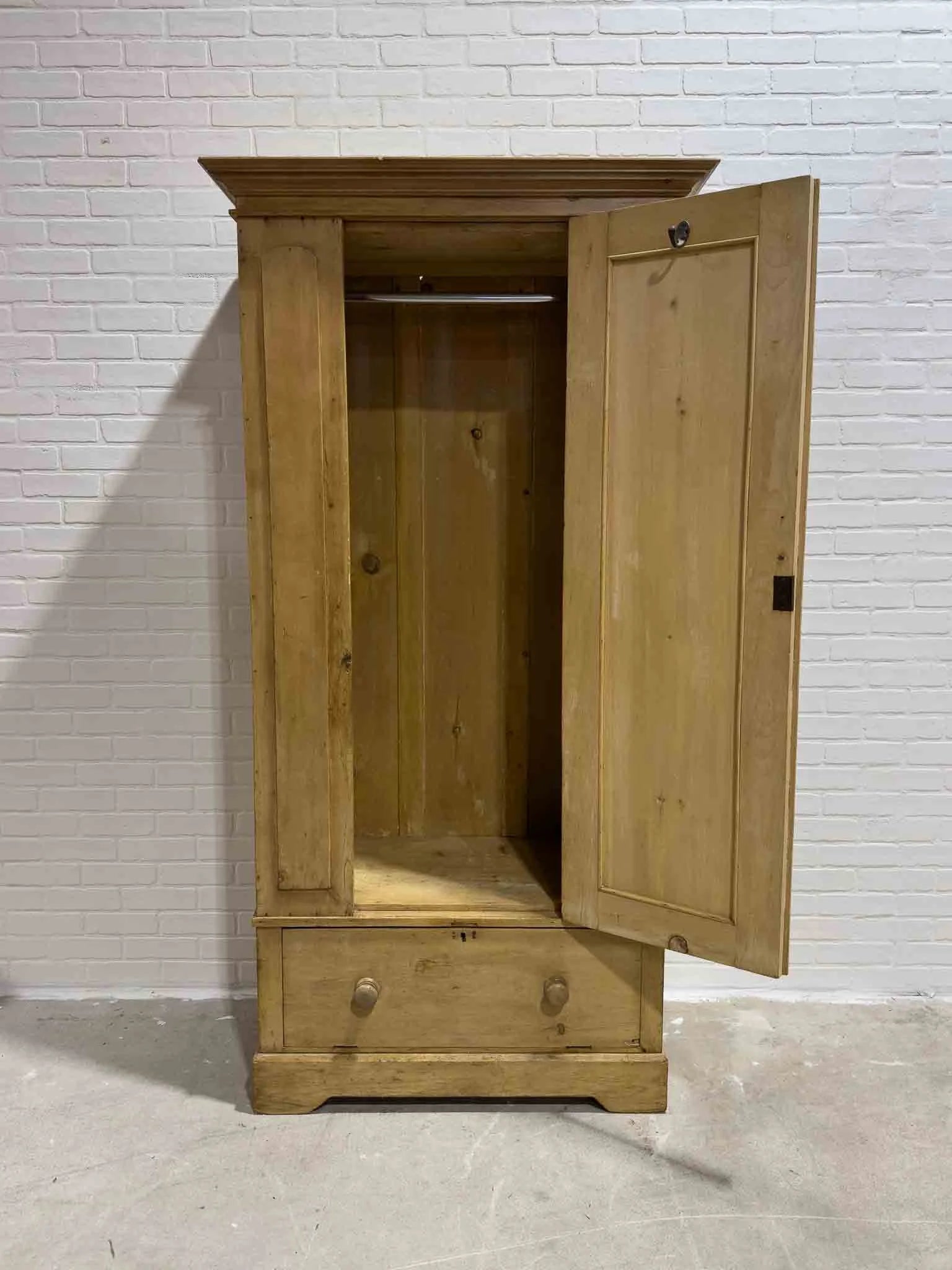 Victorian pine wardrobe with a drawer