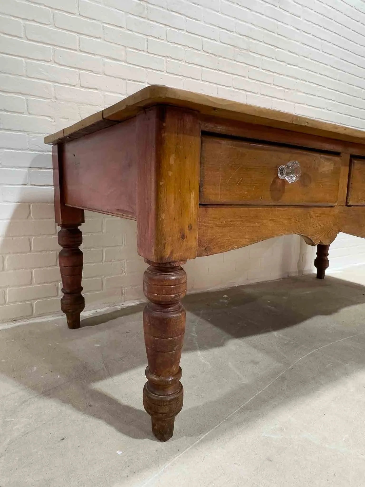 Antique dairy table with turned legs