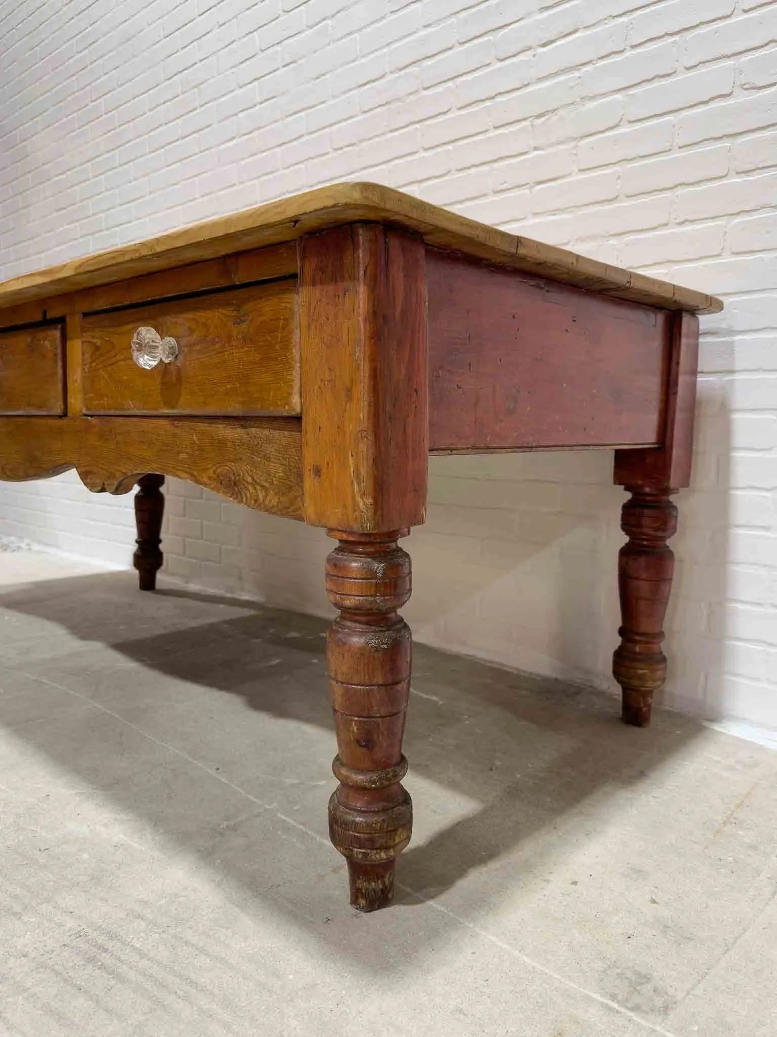 Antique dairy table with turned legs