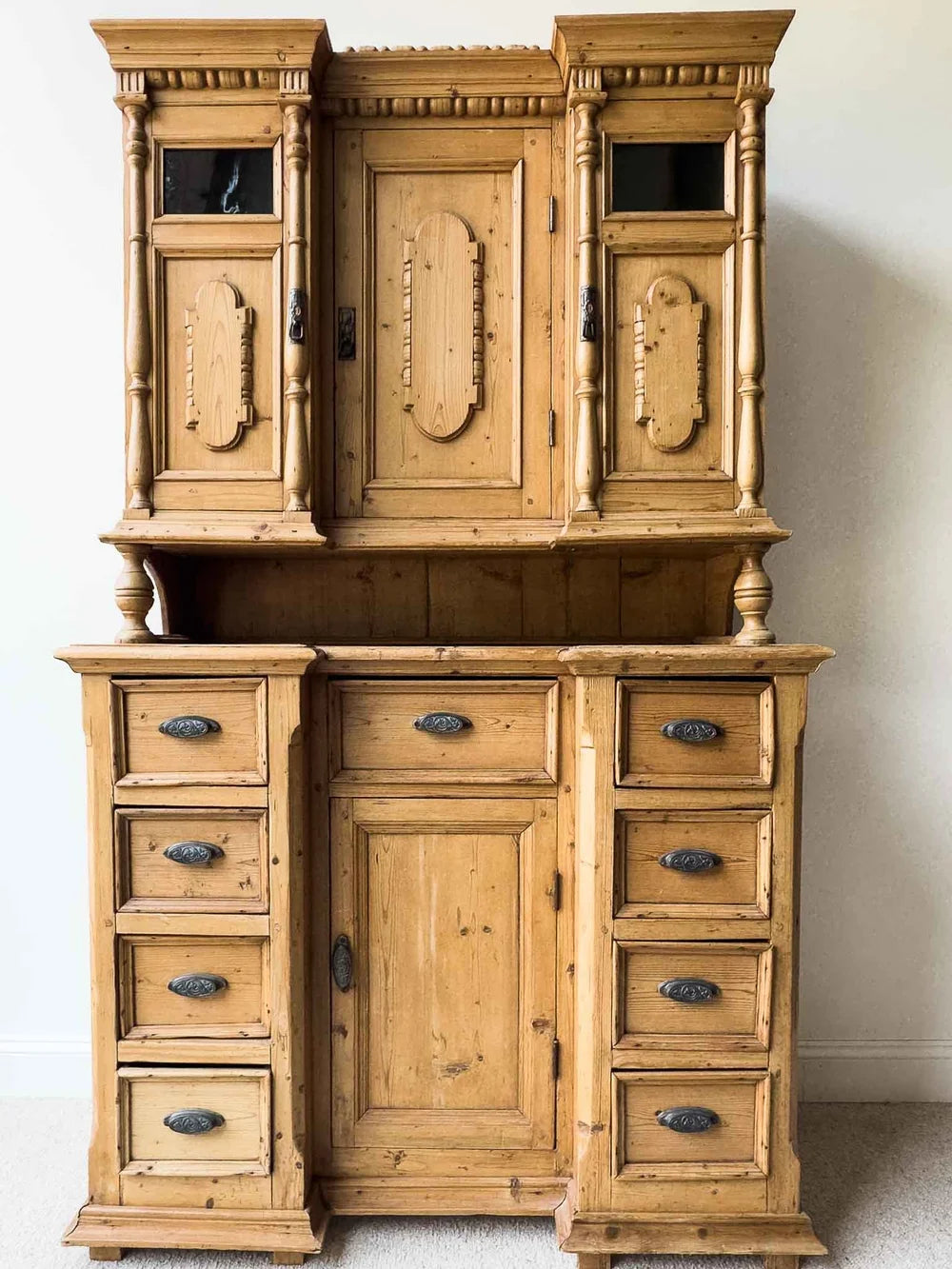 Victorian-style pine kitchen hutch