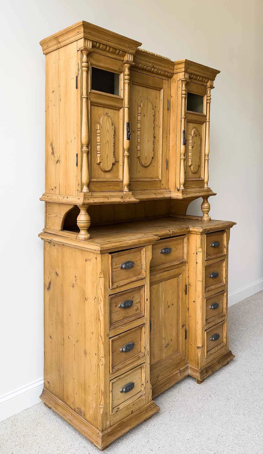 Victorian-style pine kitchen hutch