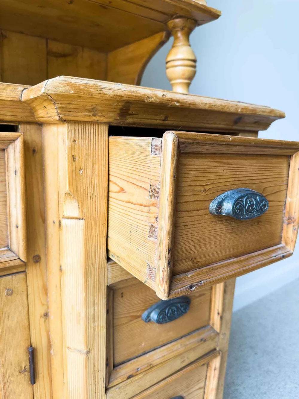 Victorian-style pine kitchen hutch