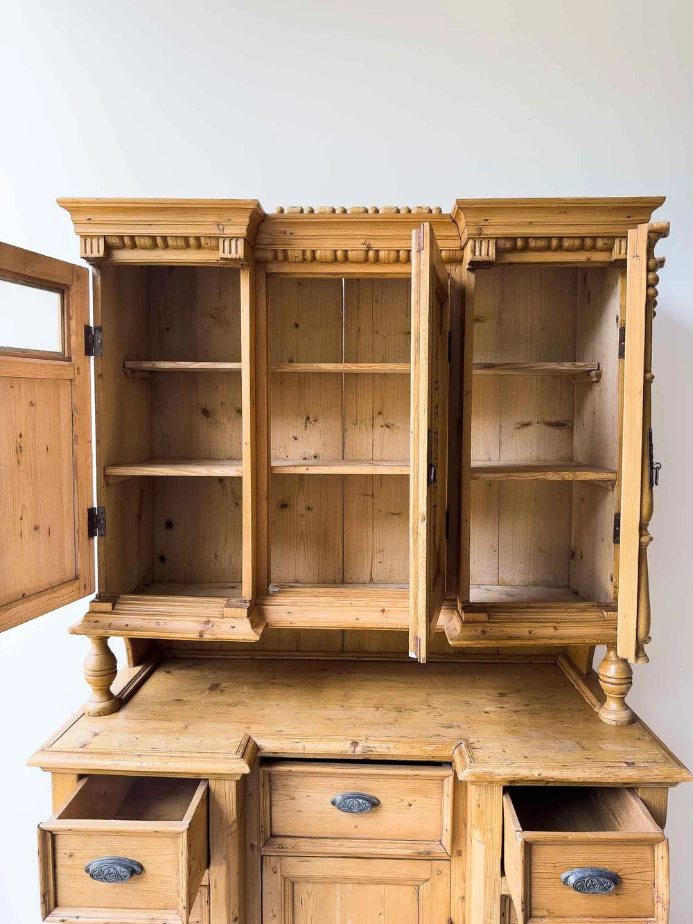 Victorian-style pine kitchen hutch