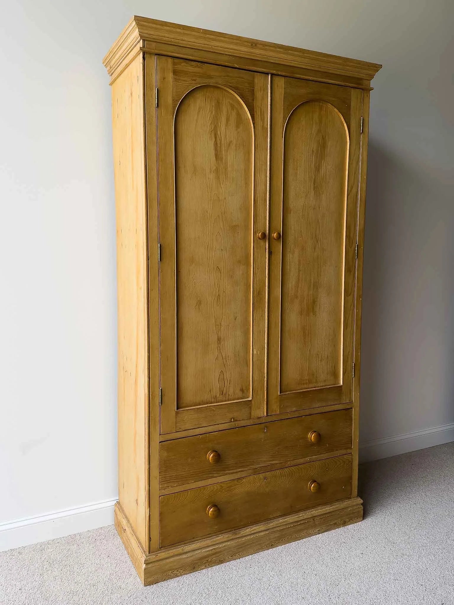 Monumental English pine wardrobe