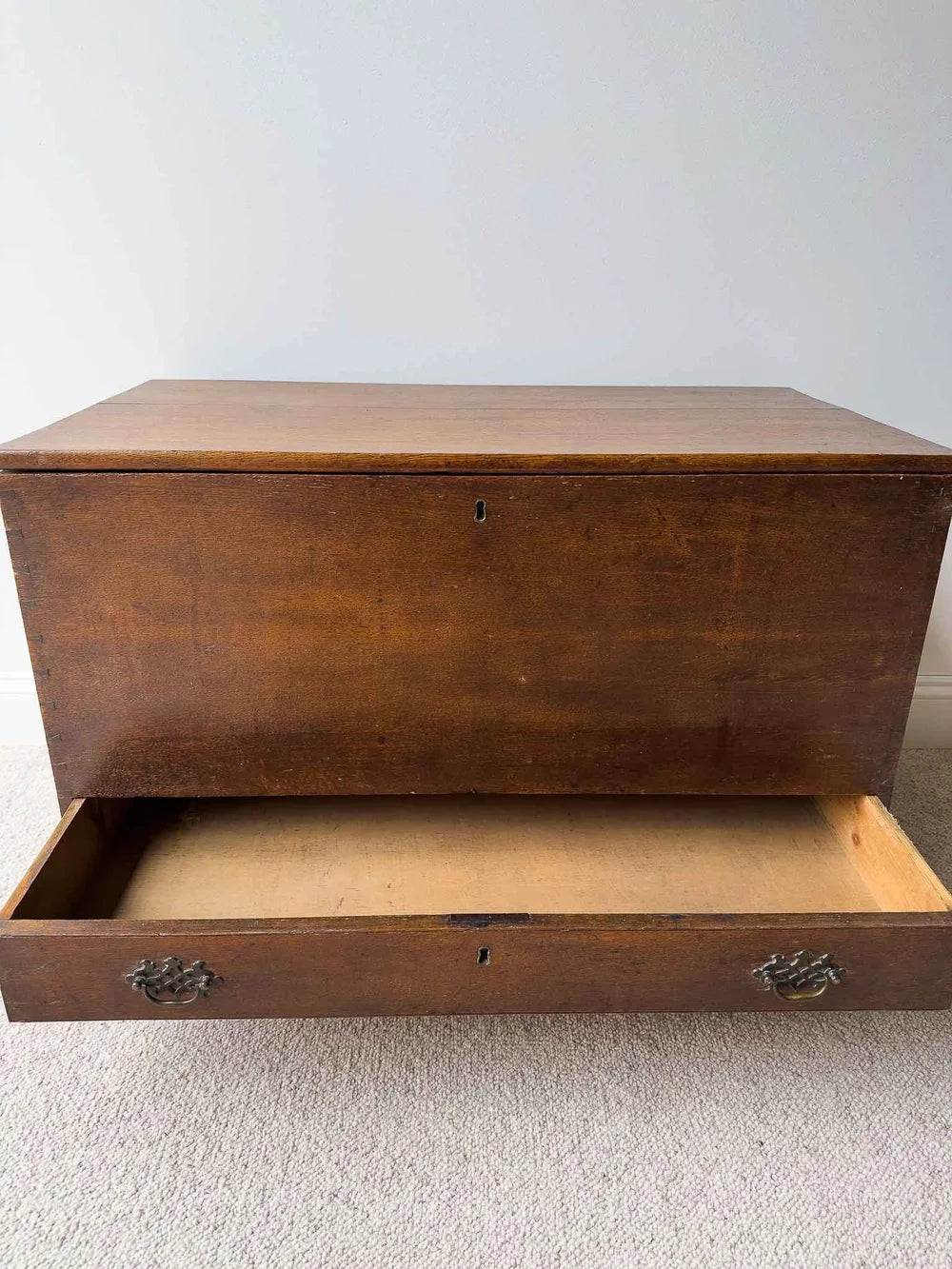Antique dark oak mule chest