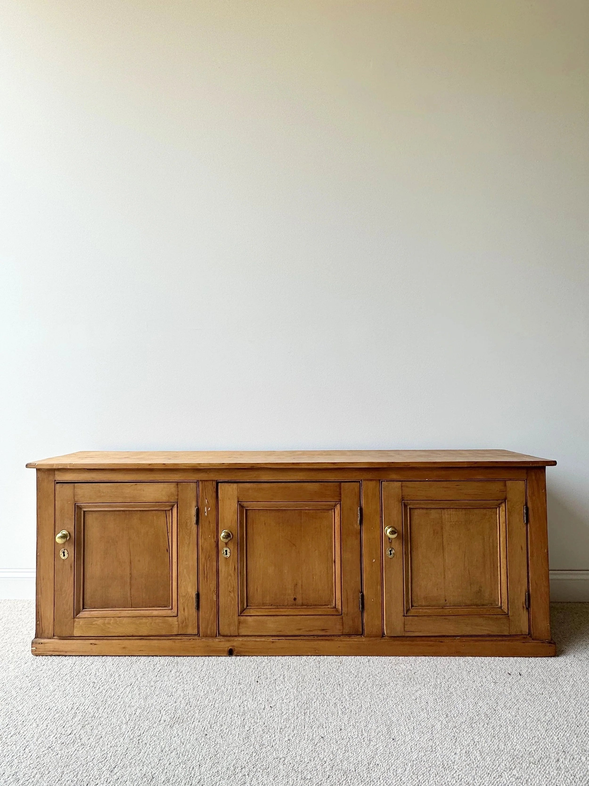 Wide English pine antique three door cupboard