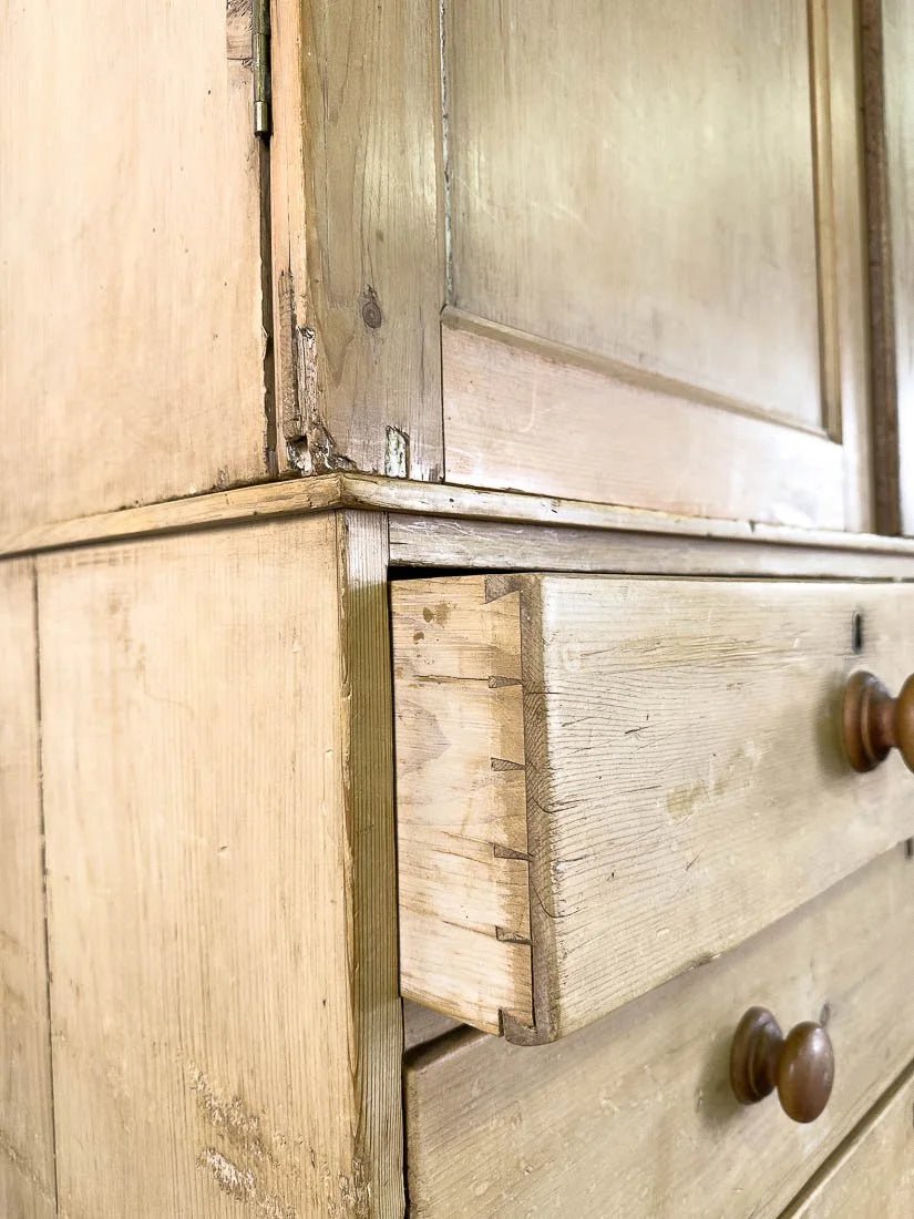Impressive English pine linen press or cupboard - House on Horizon