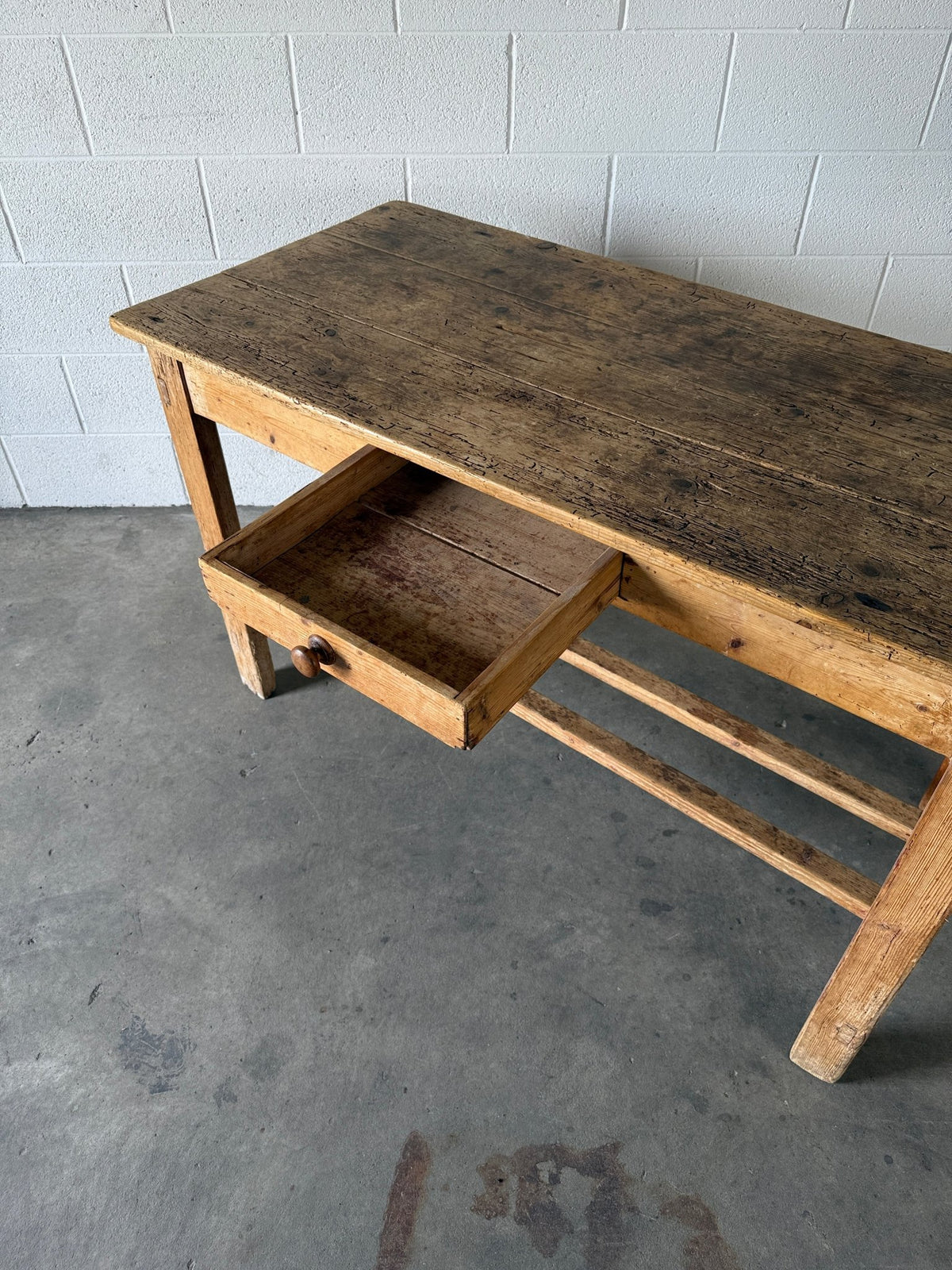 Irish pine prep table with double stretcher - House on Horizon