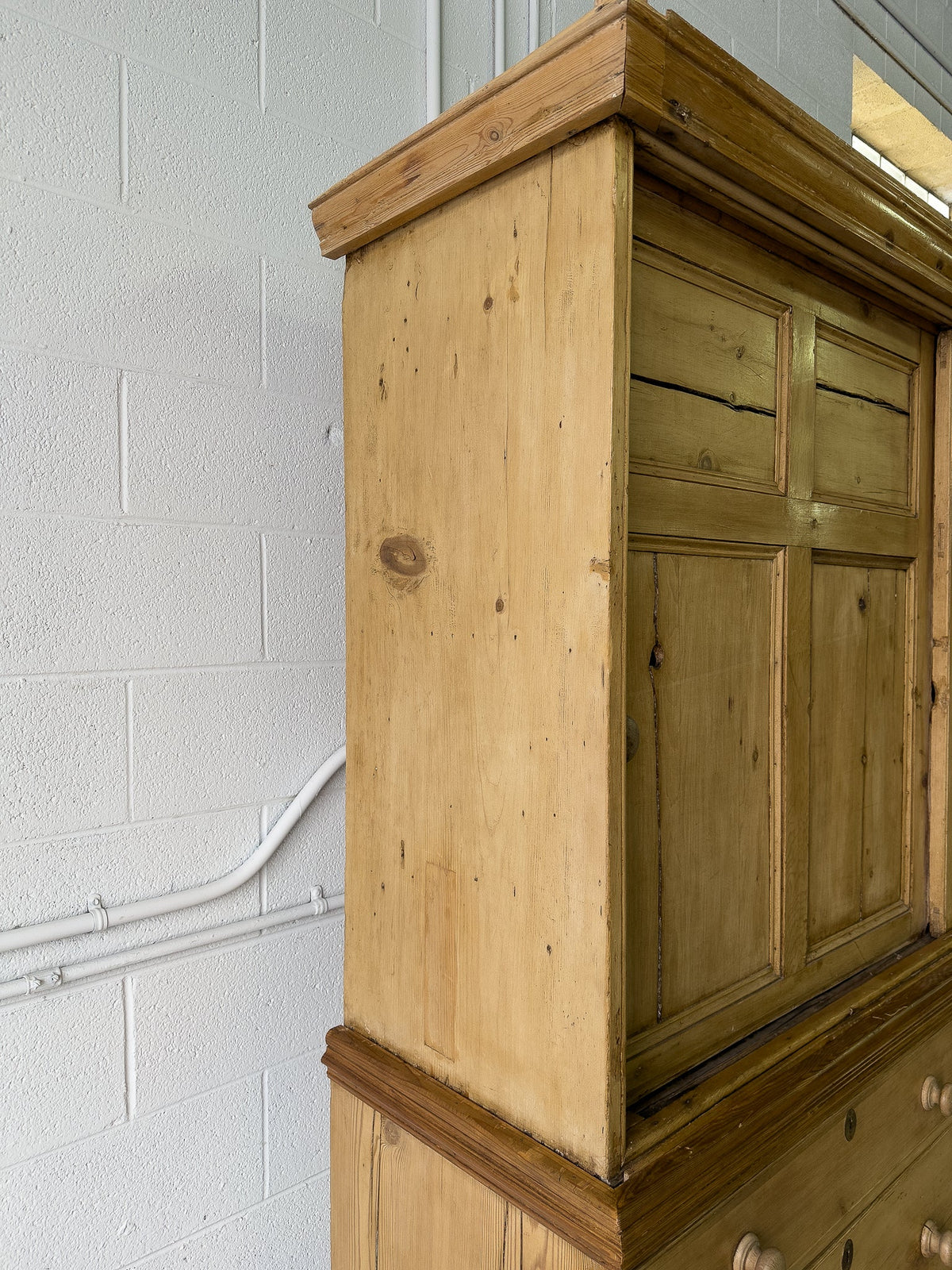Large antique pine housekeepers cupboard with sliding doors - House on Horizon