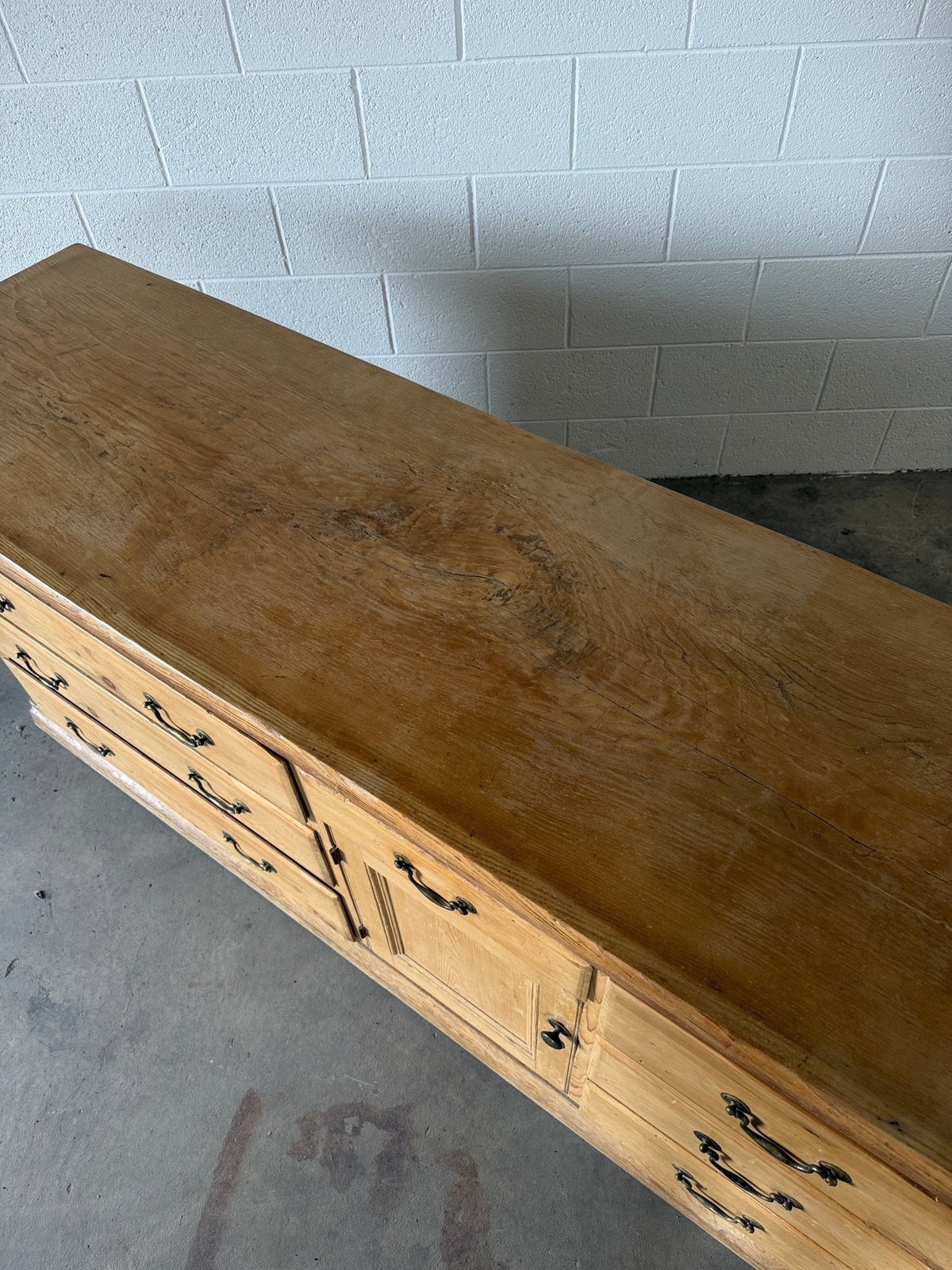 Large antique pine sideboard with a sycamore top - House on Horizon