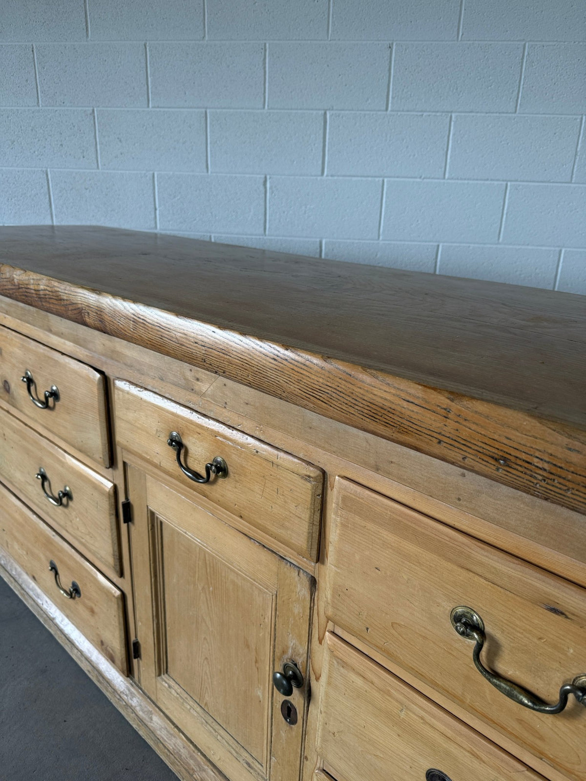Large antique pine sideboard with a sycamore top - House on Horizon