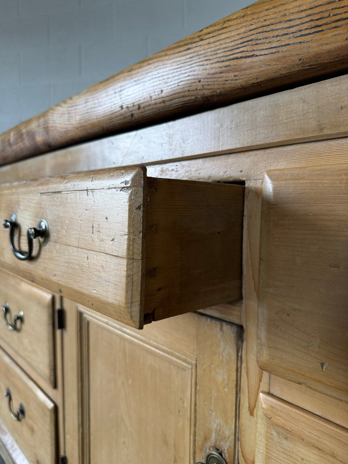 Large antique pine sideboard with a sycamore top - House on Horizon