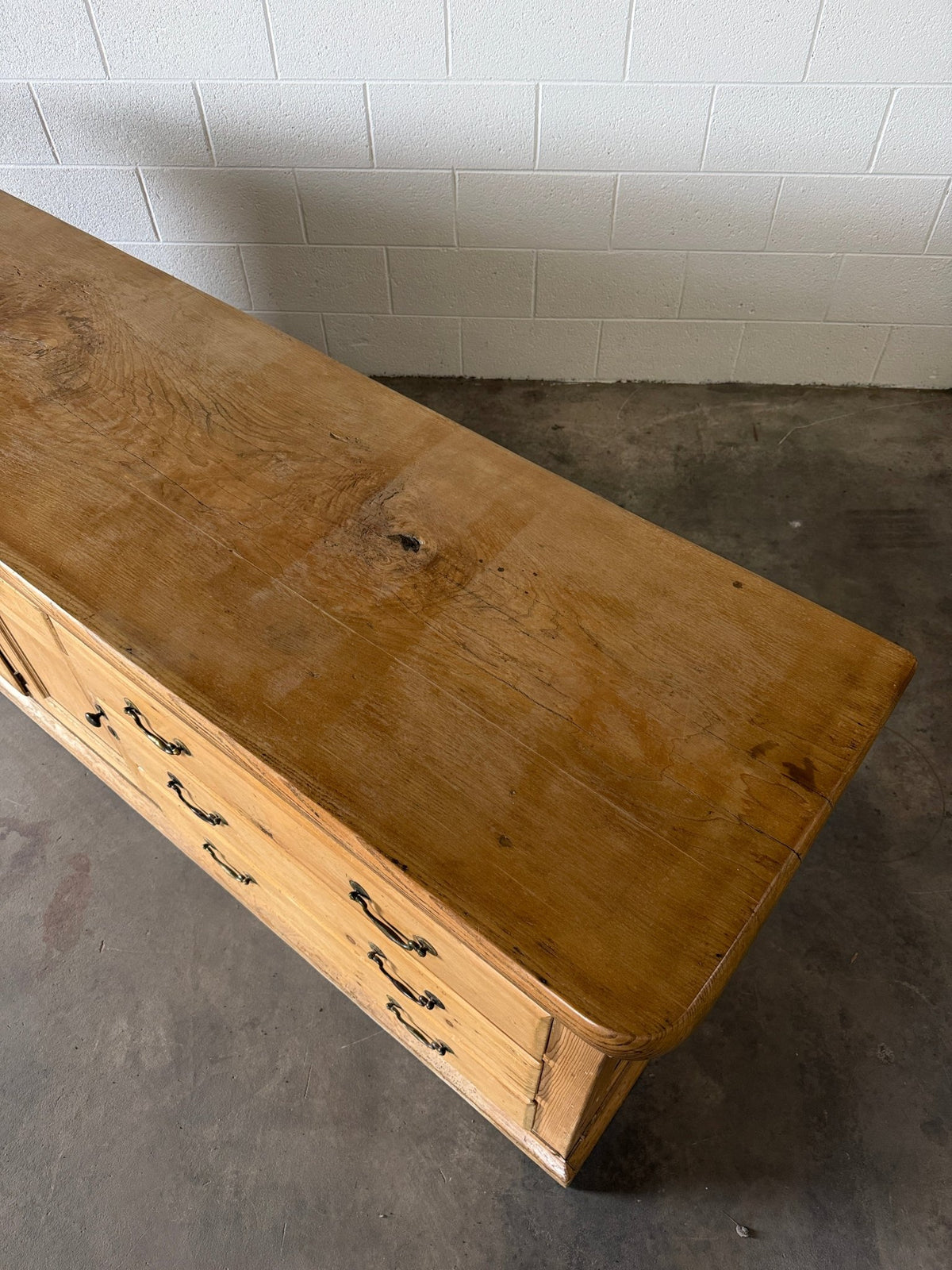 Large antique pine sideboard with a sycamore top - House on Horizon