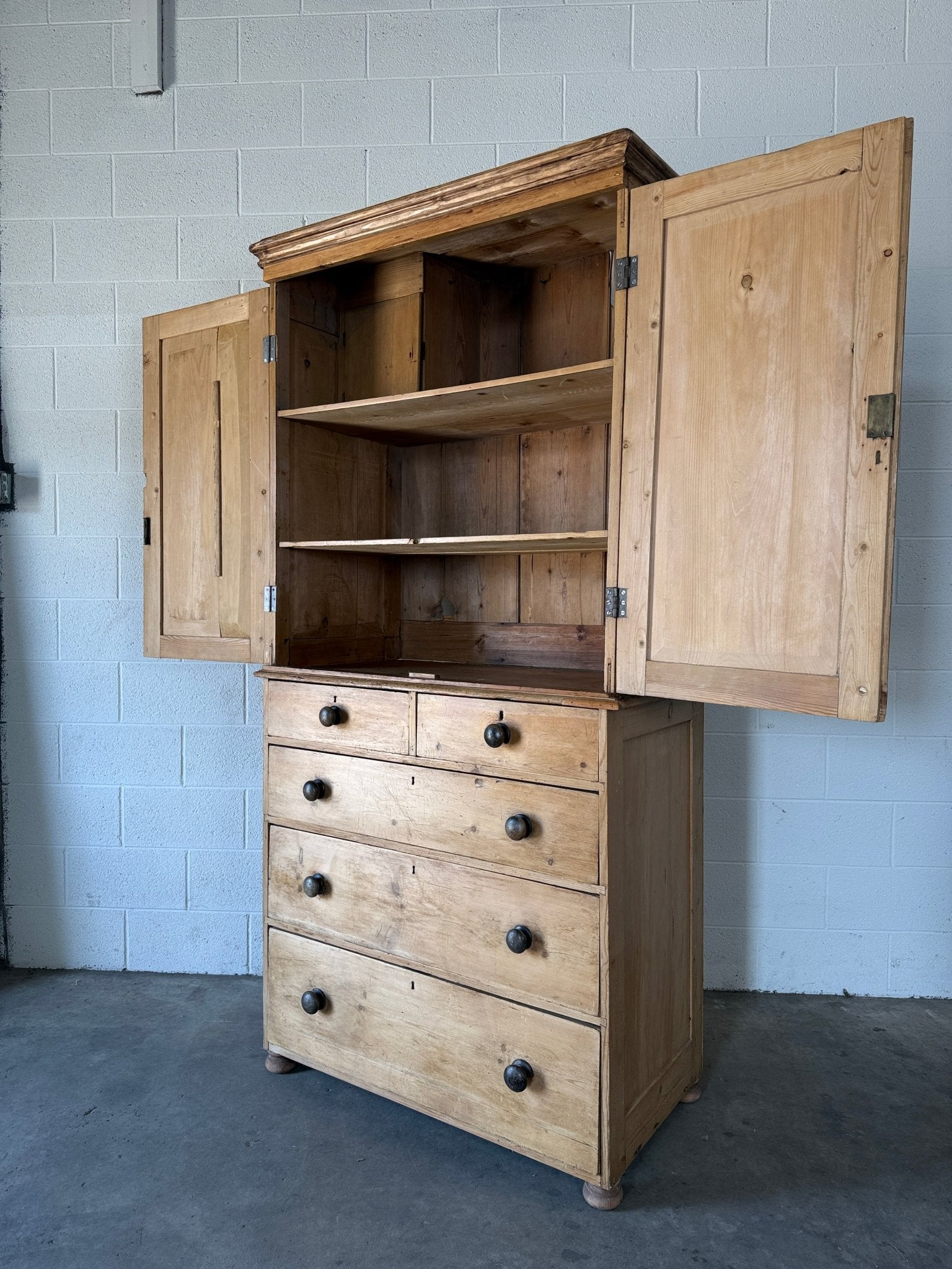 Narrow antique English pine press or cupboard - House on Horizon