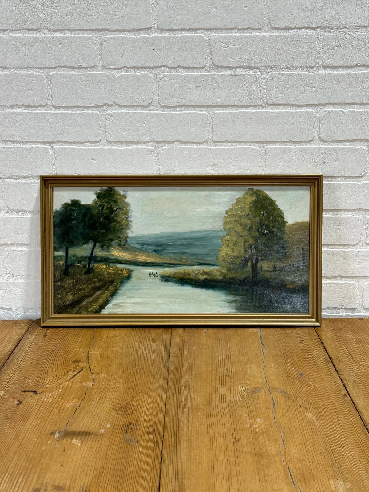 Oil painting of a landscape - House on Horizon