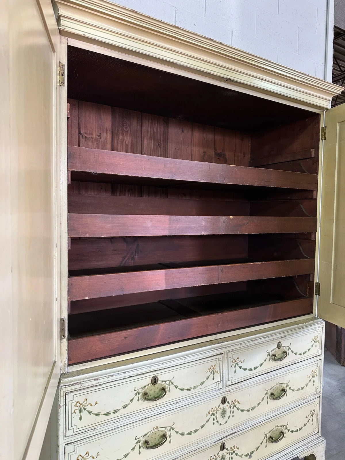 Painted antique pine linen press - House on Horizon