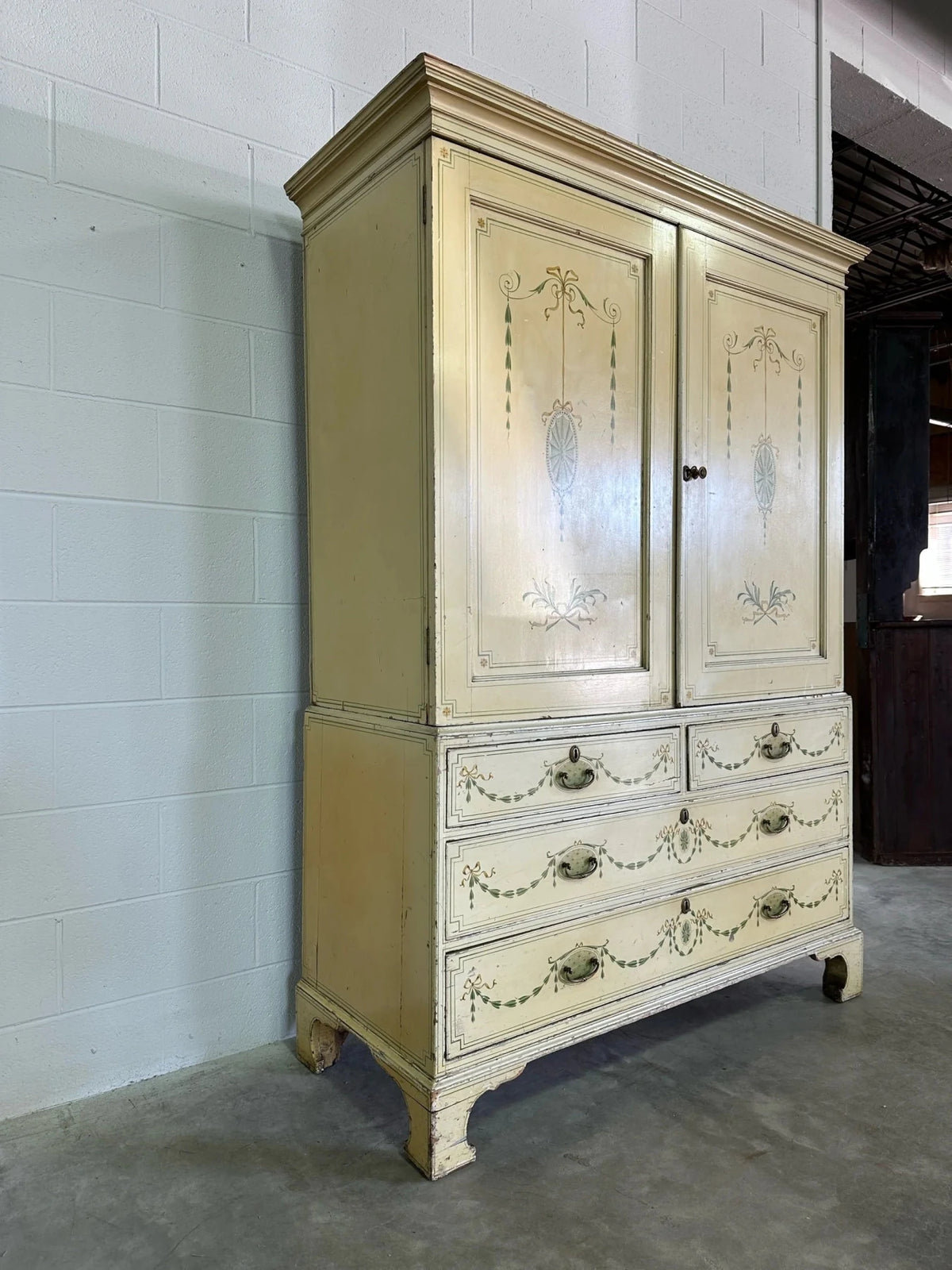 Painted antique pine linen press - House on Horizon