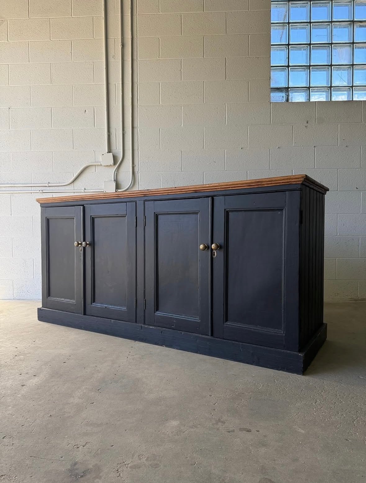 Painted black antique pine sideboard with natural pine top - House on Horizon